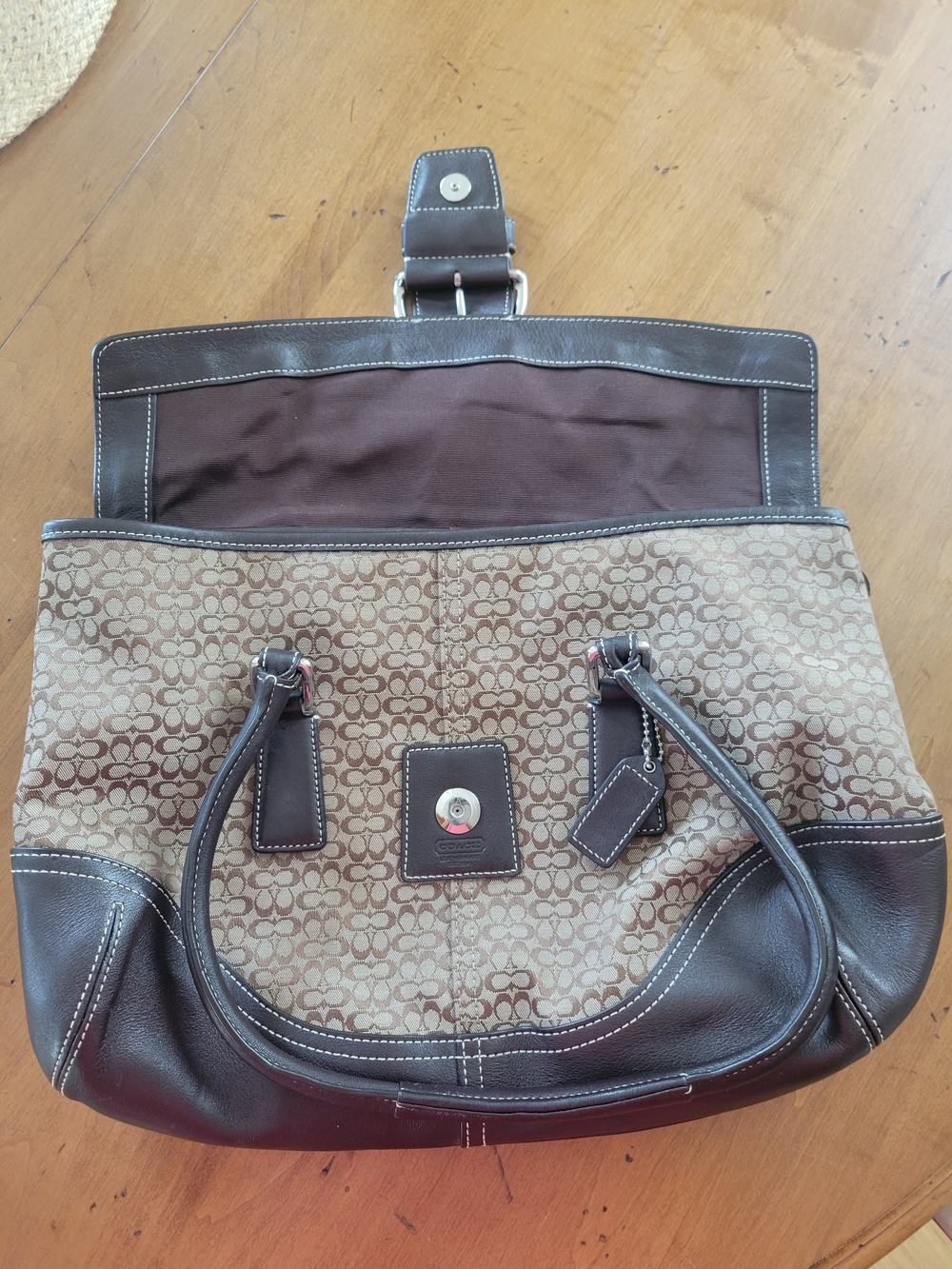 Coach Brown and Tan Signature Canvas Shoulder Bag - Picture 6 of 8